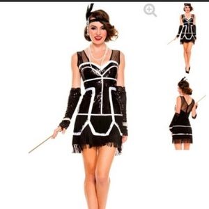 Black and White Sequin Flapper Dress